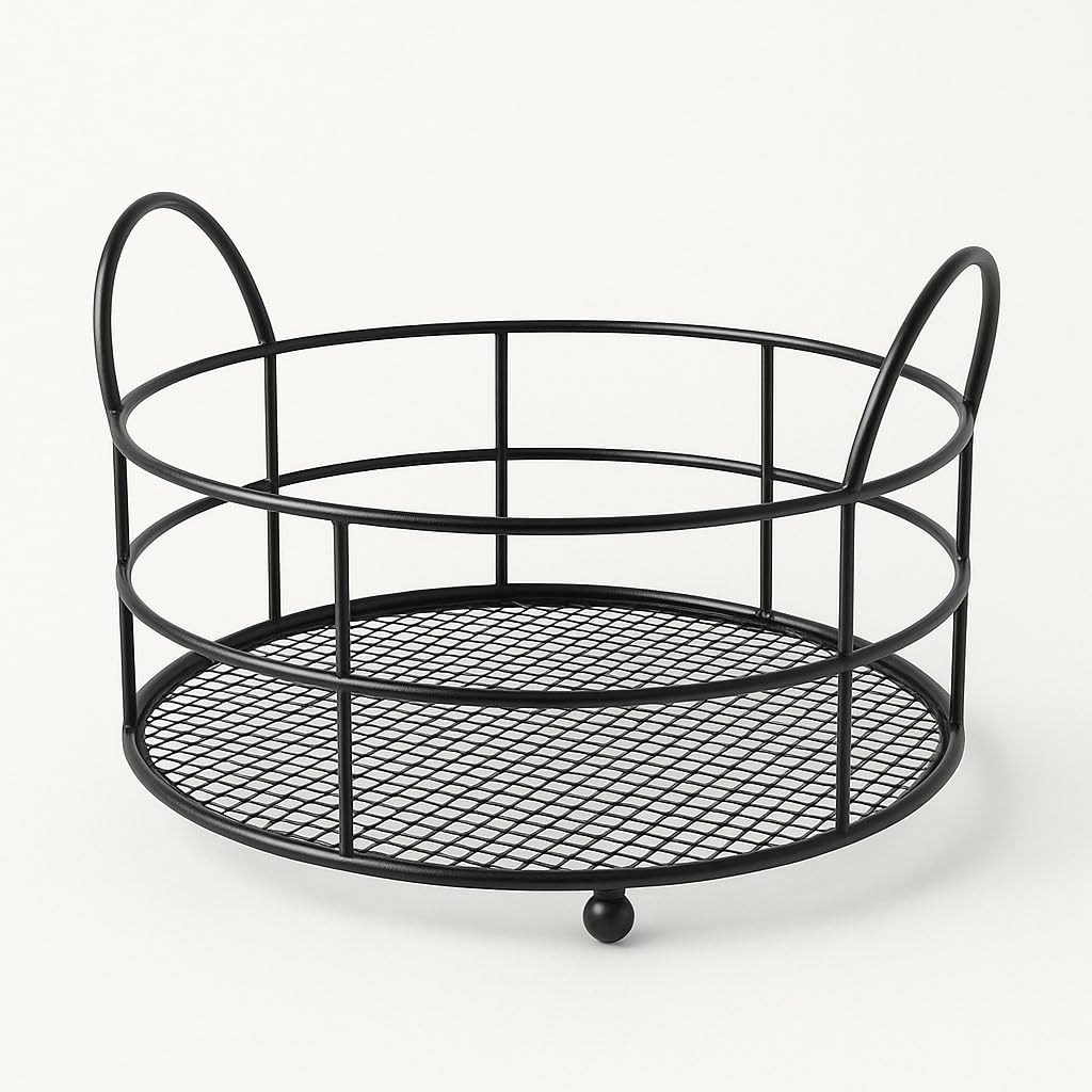 Metal Fruits Storage Basket | Kitchen Counter Top Organizer for Dining Table Multi-Purpose Fruits and Vegetables Basket - Black