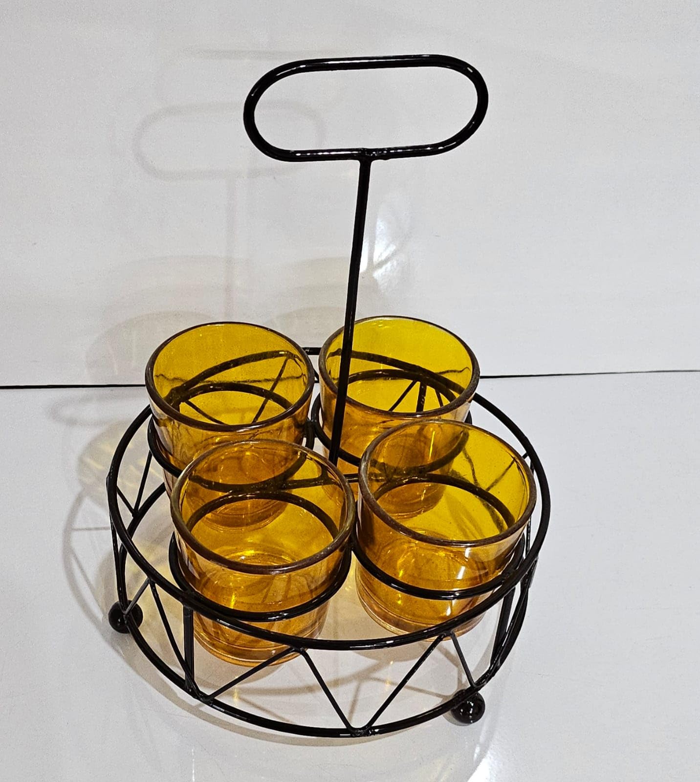 Shot Glass Set 4,Whisky Liqueur Spirits Mini Shot Glasses for Vodka, Taquila 40 ML with Stand, Dhaba Style Shots Glass Holder Carrier