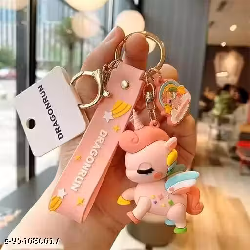 Attractive Unicorn 3D Rubber PVC Cartoon keychain with Strap Charm & Metal Hook,Silica Gel Key Ring Best Gift For Women, Men, Girls and Boy | School Bag car bike Fashion(Pack of 1)