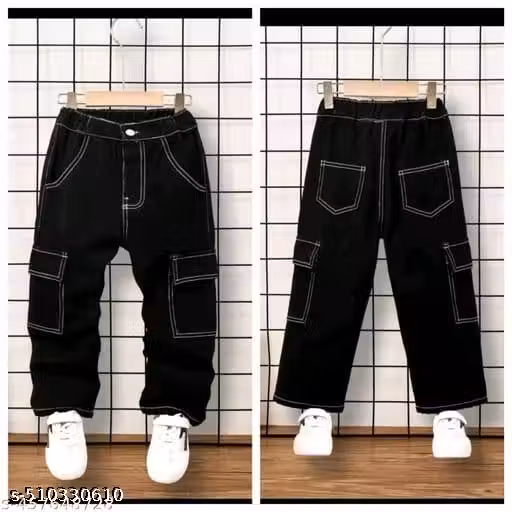 Kids Cargo Black 6 Pocket Cargo for Kids Fresh Arival, Stylish black jeans for kids (Pack of 1)