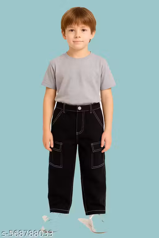 Kids Cargo Black 6 Pocket Cargo for Kids Fresh Arival, Jeans for Kids, Stylish black jeans for kids (Pack of 1) (Under 199) (New Arrival)