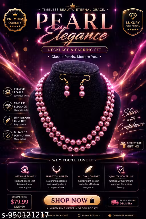 Pearl Elegance Necklace & Earring Set – Premium Double Layer Purple Pearls | Luxury Collection