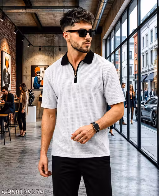 Half Sleeve Polo Neck Zipper T-shirt For men