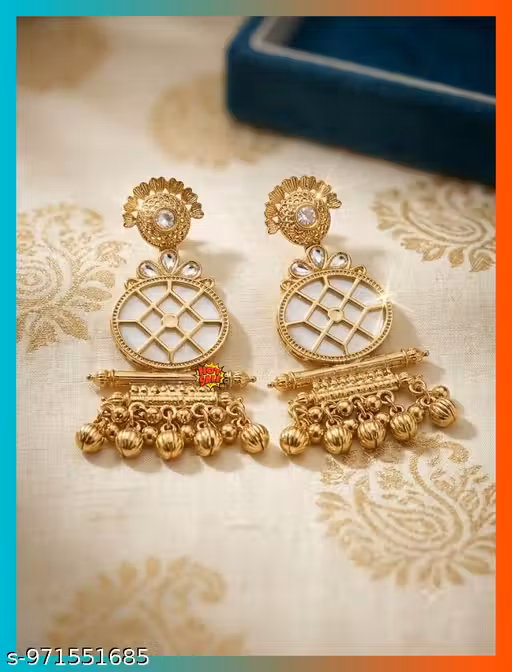 Gold Plated Chandbali Drop Earrings for Women & Girls | Pearl Stone Design Earrings | Traditional Ethnic Party Wear Jewellery