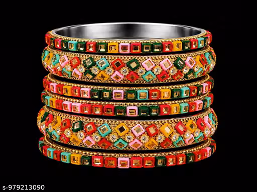 Multicolor Meenakari Bangles Set for Women | 4 Bangles + 2 Kadas | Traditional Ethnic Bracelet Set | Festival, Wedding & Party Wear