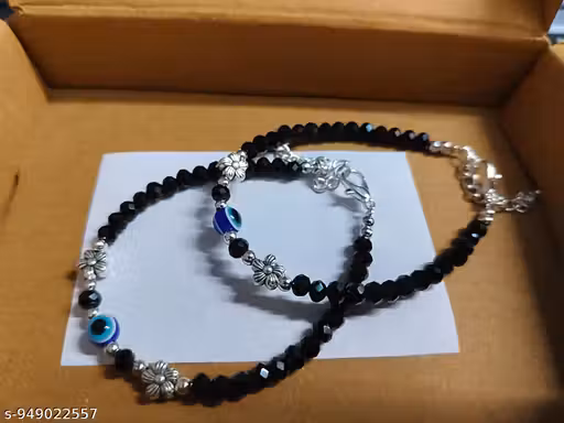 Combo Evil Eye Black Beaded bracelet for Women | Adjustable Crystal Payal Bracelet | Stylish Trendy