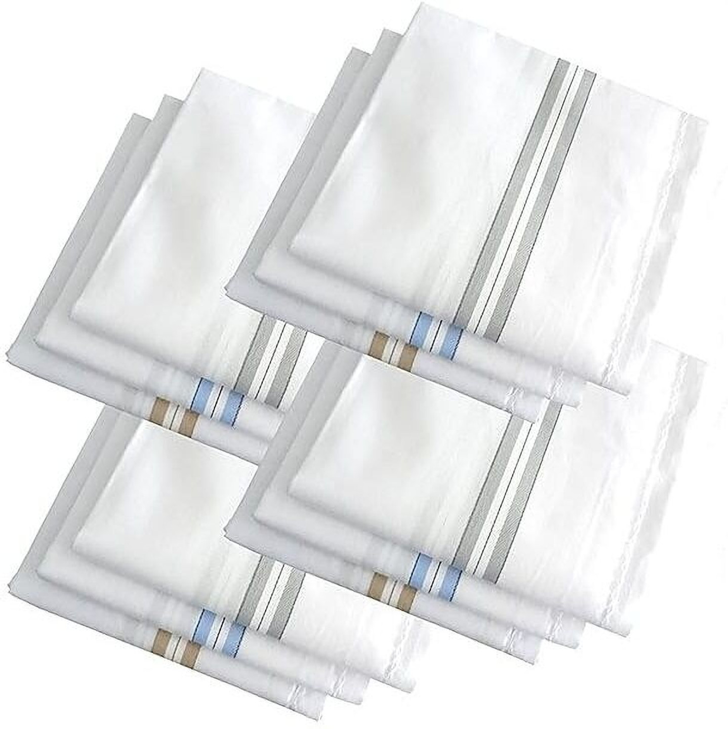 higadget Men's 100% Cotton Striped (XXL) ["White"] Handkerchief (Pack of 12)