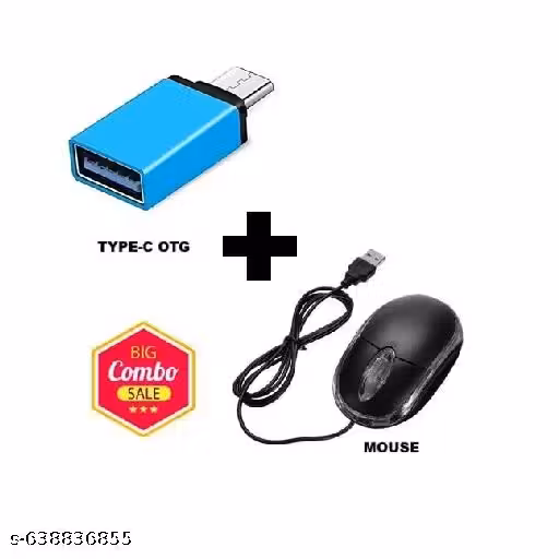 Wired USB Mouse With Free Type C OTG Free || Combo Pack || Combo Deals || Pack of 2 (Black)