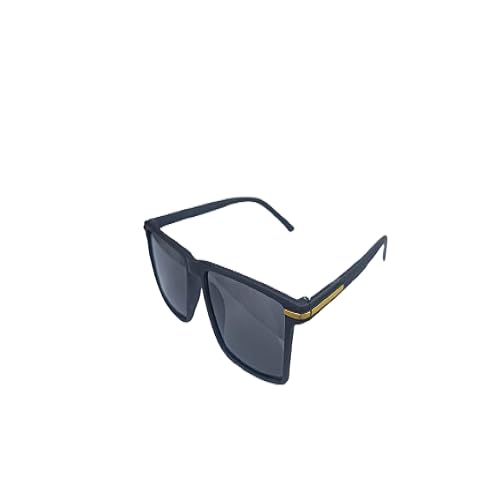 Unisex Oversized Square Black Sunglasses with Gold Temple Accent | Full Rim Fashion UV Protected Stylish Eyewear for Men and Women