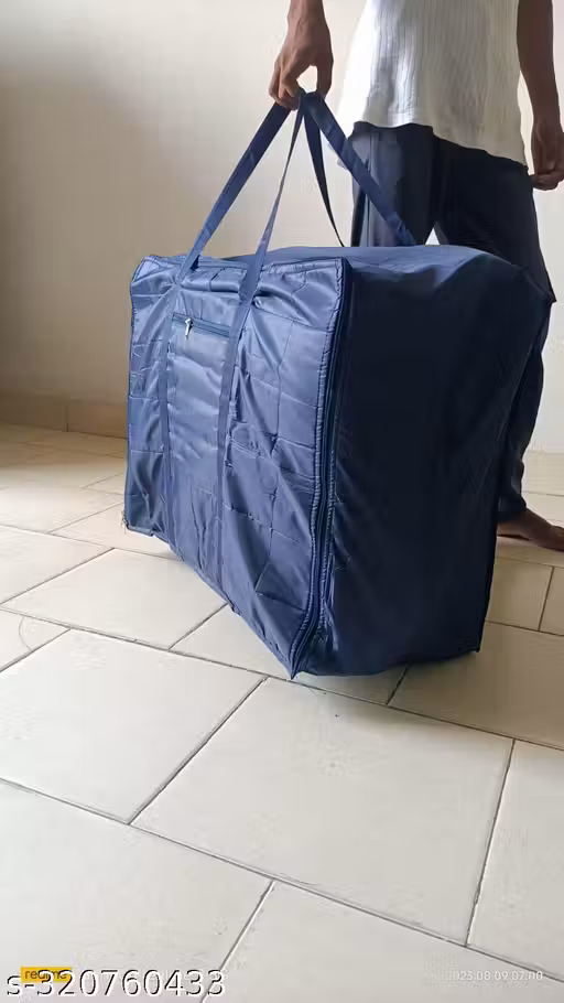 SIDHMART- Blanket Cover Clothing (Combo of 1) Double Bed Blanket Bag Cover/Saree Bag/Household Jumbo Under bed Storage Bag with Water Proof dust Proof with Zipper and Handle (Navy Blue Color..