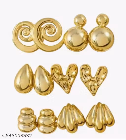 Trendy Korean 12-in-1 Korean Combo Earrings for Women & Girls | Gold-Plated No-Stone Stud Set Featuring Princess Inspired, Bold Dome, and Retro Shapes | Fashion Jewelry Pack | Stud Earring Set (Pack of 6) | Gold-Plated Stud Set | Earring for All Occasions