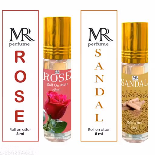 MR Perfume Rose & Sandal 8ML Combo | Long-Lasting Roll-On Attar for Men & Women | Luxury Fragrance Set | Trending & Limited Stock