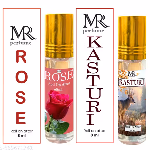 Rose & Kasturi Roll-On Attar | 8ml | Long Lasting Natural Fragrance | Unisex Perfume Oil