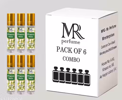 Mr Perfume Pack of 6 Unisex Attar Roll-On | Long Lasting Floral Fragrance | 8ml Each
