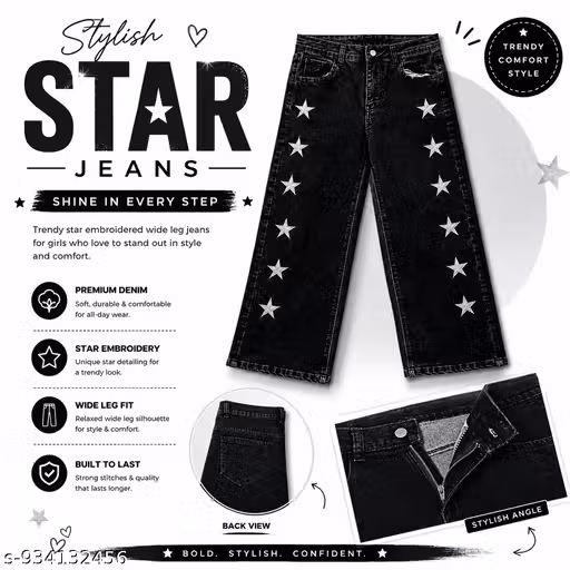 DPN Jeans Black Baggy Fit Denim Jeans for Women & Girls | High Waist Stretchable Cotton Blend Trendy Casual Streetwear Jeans