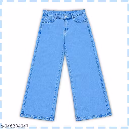 Women Sky Blue Wide Leg Jeans for Girls | Premium Denim Baggy Fit Jeans | Sky Blue Thread Stitching | Trendy Korean Streetwear Casual Denim Pants | High Waist Relaxed Fit | Waist Size 34 Only