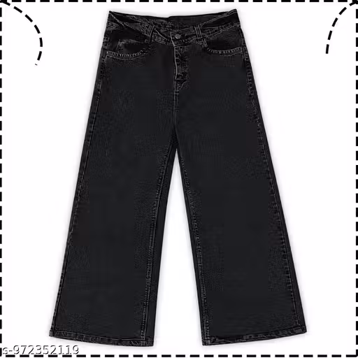 Girls Black Wide Leg Jeans | High Rise Denim Palazzo Pants | Trendy Baggy Jeans for Women | Stretchable Casual Fashion Bottom Wear