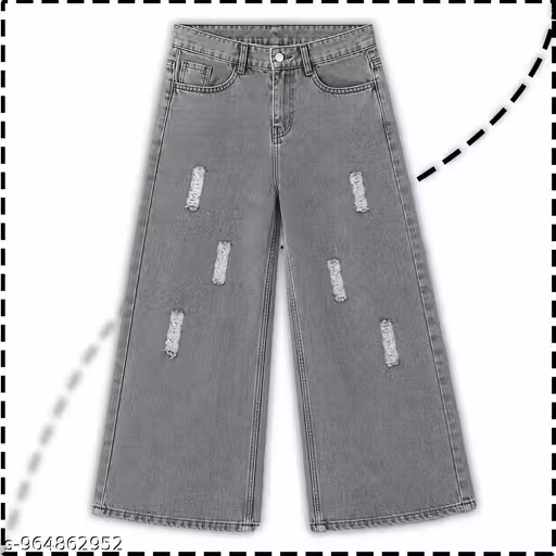 Girls Wide Leg Grey Denim Jeans | High Waist Casual Baggy Fit Jeans for Women & Girls | Trendy Wide Leg Distressed Denim Pant | Sizes 28, 30, 32