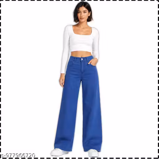 Women High Waist Wide Leg Jeans for Girls | Korean Baggy Denim Pants | Relaxed Fit Stretchable Casual Fashion Jeans (Blue)