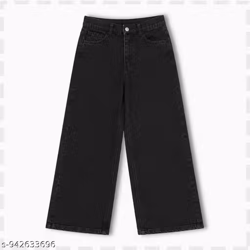 Premium Girls High Waist Embroidered Jeans | Fashionable Wide Leg Denim for Casual Wear
