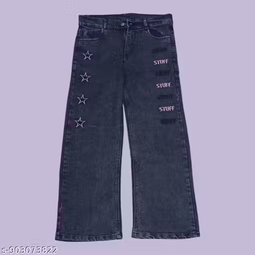 DPN JEANS Women's & Girls' High-Waisted Wide Leg Relaxed Fit Denim Jeans with Star Embroidery