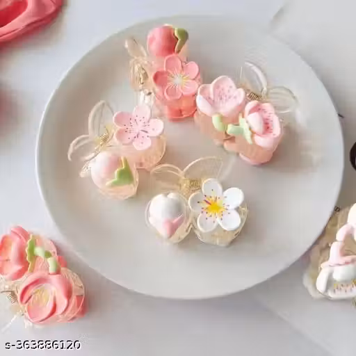 PACK OF 3 Pink Cute Cherry Blossom Mini Hair Clows Sweet Flower Hair Clips Small Shark Clip Hair girls & Women Accessories