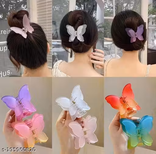 Double Butterfly hair claw with multicolor for girl and women's of Pack of -2 Multicolor color Abs Plastic Juttu clipu / Jada Clipu/Juttu Kliplu / Jada Klipu/Juttu pinu / Jada Pinu/Jada Billa/Muti kilippukal& Muti pinkal//mudi clippukalum mudi pinnukalum/