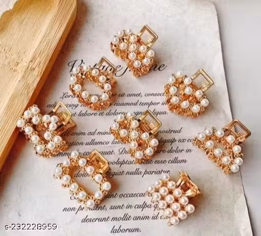 Pack of 4 Mini Hair Claws Pearl Stone Metal Hair Claws Clutchers for Girls & Women