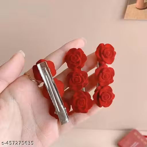 Red Artificial rose flowers hair clips ||Artificial Hair Clips for red rose clips|| || Pack of 6||