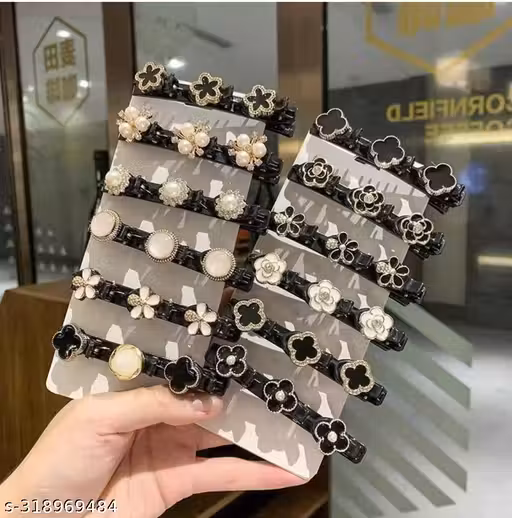 4PCS Braided Hair Clips for Women Styling, Colorful Sparkling Crystal Stone Hair Clips Double Braided Hair Clip with Rhinestones Satin Fabric Hair Bands for Girls Hair Accessories