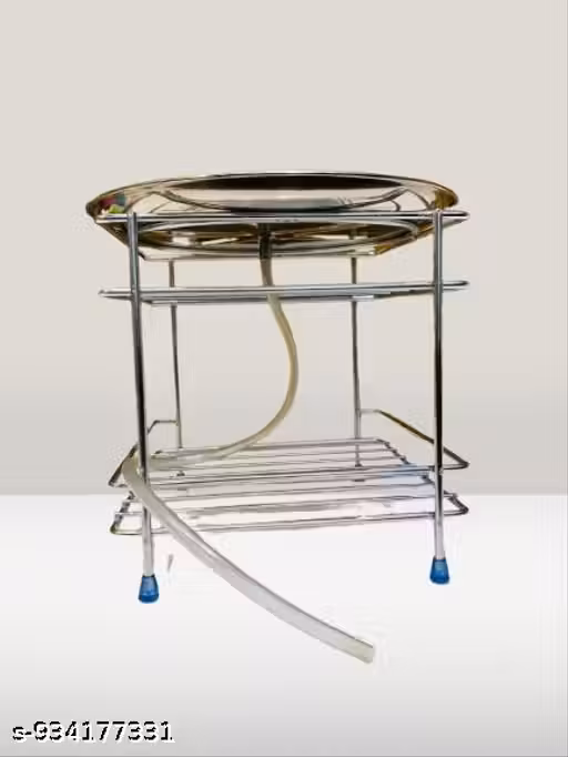 Premium Stainless Steel 2-Tier Self-Draining Kitchen Organizer | Multipurpose Tea Cup & Saucer Rack with Drainage Pipe | Rust-Proof Countertop Dish Drying Stand
