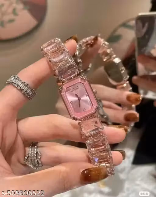 ZT GLASS CUT PINK QUARTZ WATCH