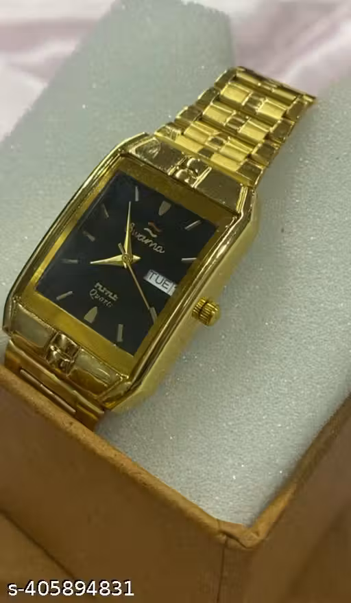 Golden mens watch with date