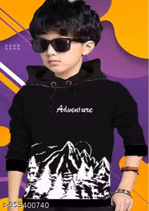 KIDS BOYS AND GIRLS HOODED NECK FULL SLEEVES PRINTED REGULAR FITTED COTTON T-SHIRT