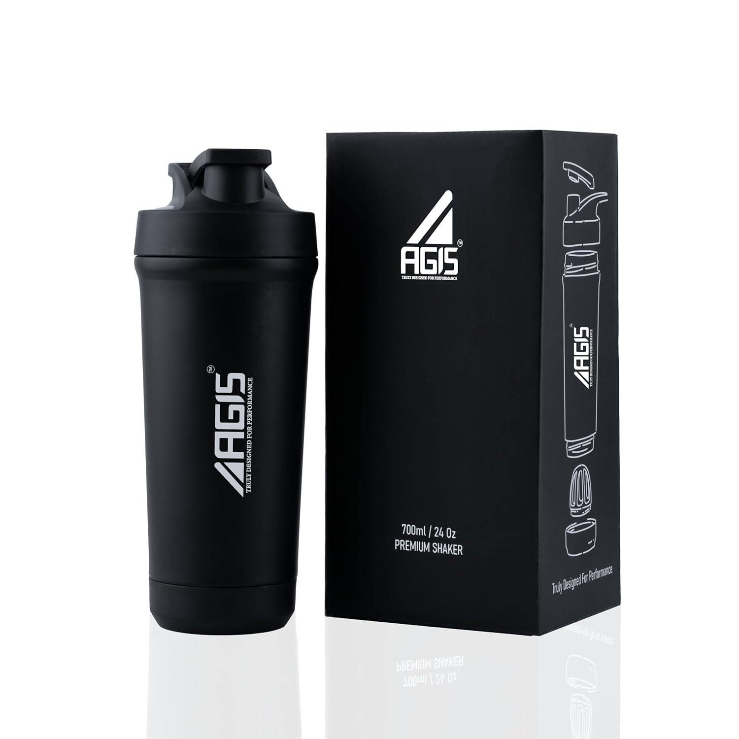 AGIS Bottom’s Up Premium Stainless Steel Shaker Bottle 700ml – Leak-proof mixer with bottom opener for easy cleaning. Rust-resistant, odor-free, BPA-free, dishwasher safe for gym & daily use.
