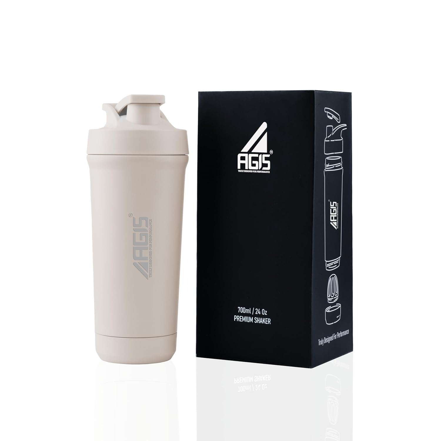 AGIS Bottom’s Up Premium Stainless Steel Shaker Bottle 700ml – Leak-proof mixer with bottom opener for easy cleaning. Rust-resistant, odor-free, BPA-free, dishwasher safe for gym & daily use.