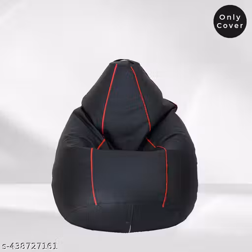 Sleek Black Bean Bag Cover with Bold Red Piping (Beans Not Included)