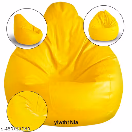 Yellow Leather Bean Bag Cover Only | XXXL | Without Beans | Premium Leatherette | Heavy Duty | Washable | Comfortable Lounge Seating