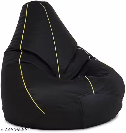 Black Bean Bag Cover with Yellow Piping XXXL | Without Beans | Premium Leatherette | Heavy Duty | Washable | Comfortable Lounge Seating