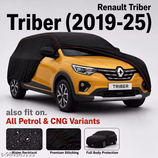 Premium Car Cover for Renault Triber (2019-25) | Waterproof & Dustproof | Triple Stitching | Full Body Protection | Suitable for All Petrol & CNG Variants | Black with Red Piping