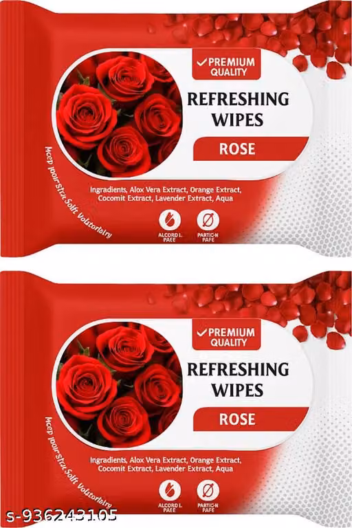 Rose Fresh Face Wipes Combo Pack of 2 | Soft Wet Tissues for Skin Cleaning & Makeup Removal