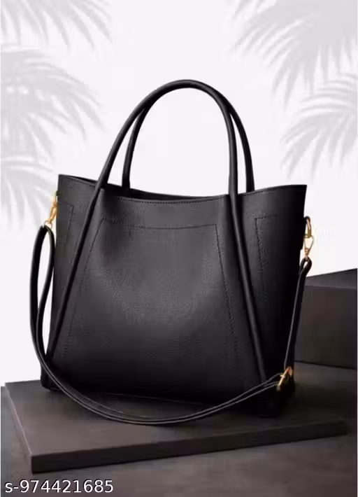 Women's Tote Bag, Beige, Vegan Leather, Dual Top Handles with Detachable Shoulder Strap, Gold-Tone Hardware (Black)