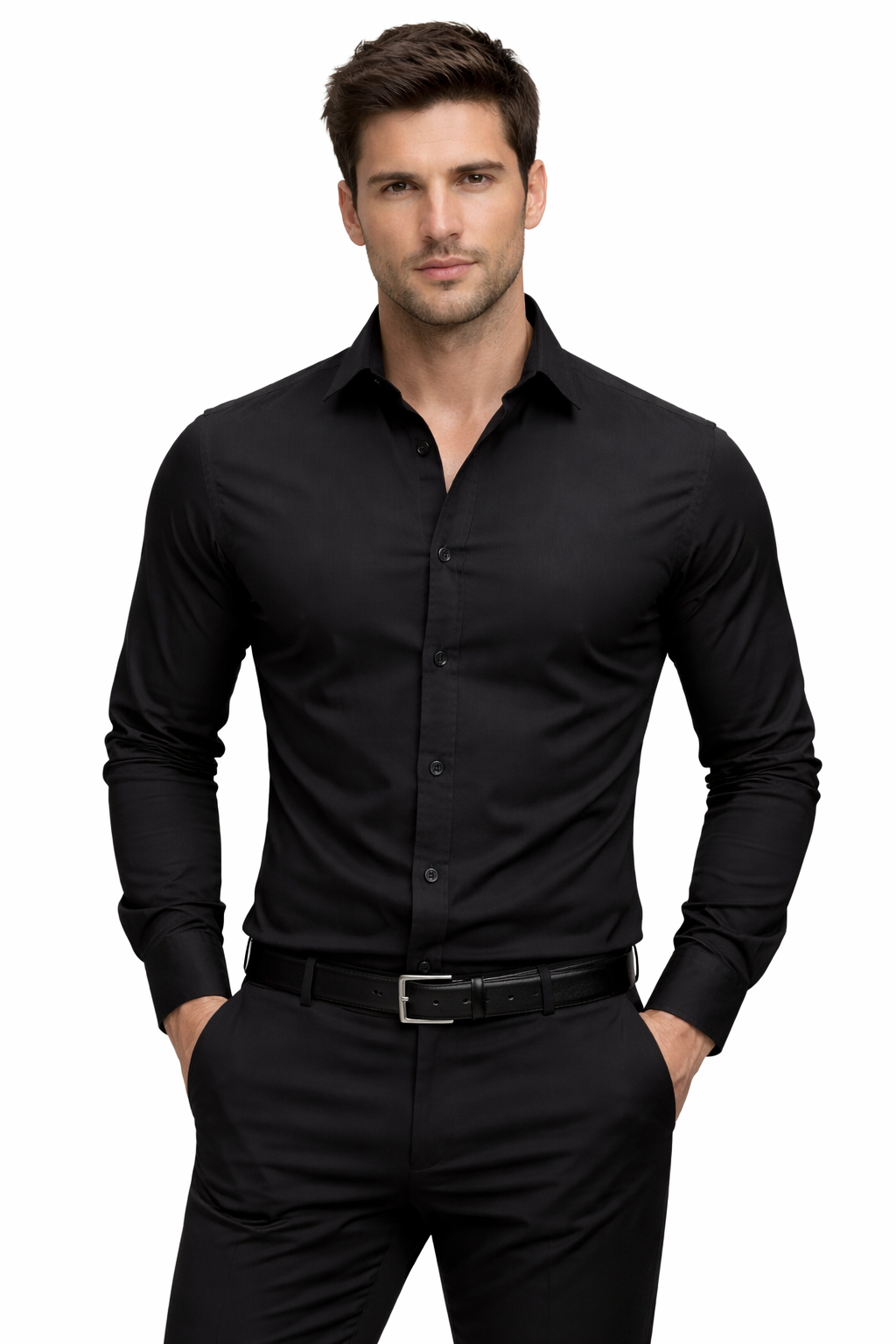 Dark Turtle Men's Solid Plain Black Shirt | Cotton Fabric | Full Sleeve Formal Shirt Without Pocket | Slim Fit