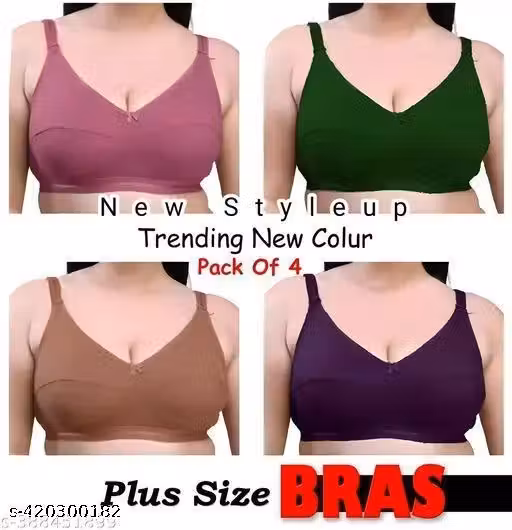 AR CLUB Women Premium Cotton Full Coverage Non-Padded Wire Free Bra | Soft Comfortable Daily Wear Bra for Women & Girls | Multicolor Pack of 4 (Gold, Green, Onion, Purple)