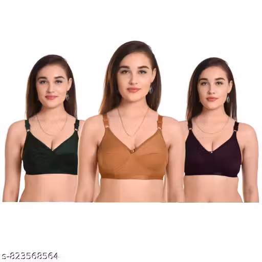 Women's T-Shirt Bra Non-Padded Full Coverage Bra Pack of 3 Multicolor