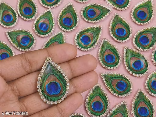 Decorative Peacock Applique Pack of 15 | Home Decoration Peacock Feather Patch | Handcrafted Mor Pankh Patch for DIY Craft, Mala & Temple Decoration