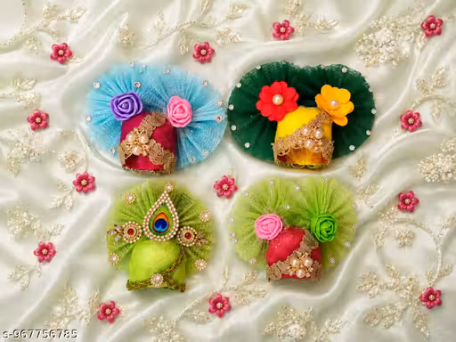 Pack of 4 Laddu Gopal Pagdi Mukut Size 2 | Handmade Colorful Krishna Crown | Daily Wear Kanha Ji Dress Accessories