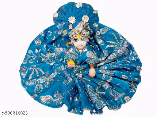 “Size 4 Sequined Blue Laddu Gopal Ji Dress — Elegant Krishna Poshak for Navratri / Durga Puja, Pitru Paksha, Diwali / Deepavali, Dussehra (Vijayadashami) Festivals”