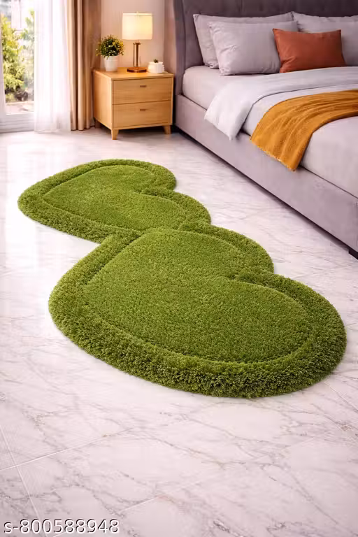 Luxury Heart Shape Microfiber Runner Rug 22x55 Inch with Anti Skid TPR Backing | Soft Shaggy Bedside Runner Mat for Bedroom, Living Room & Home Décor (Green)
