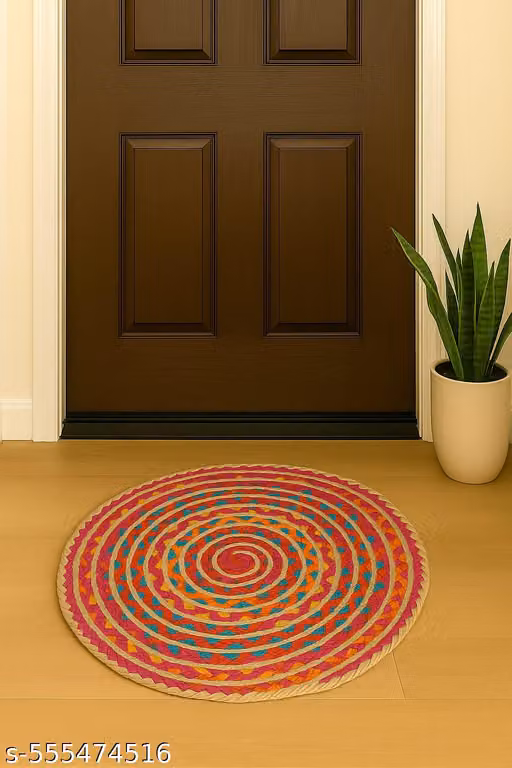 Minget Reversible Round Jute Mat | Handwoven Braided Cotton Jute Rug | Eco-Friendly Door Mat for Home, Living Room, Entryway – (2x2)ft (Multicolor)